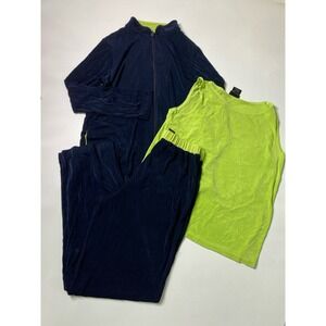 Citiknits Womens S Navy/Lime Stretch 3 Piece Track Set Pants Tank Jacket VTG 90s